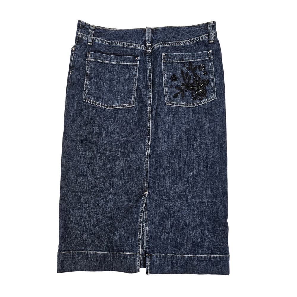 Y2k Euro Denim Skirt Knee Length Embroidered Sequin Fairycore Boho - Size 10 - Picture 3 of 6